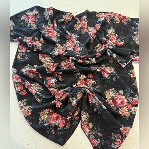 One Size Floral Women's Black Short Sleeve Open Front Kimono Coverup Black Colo